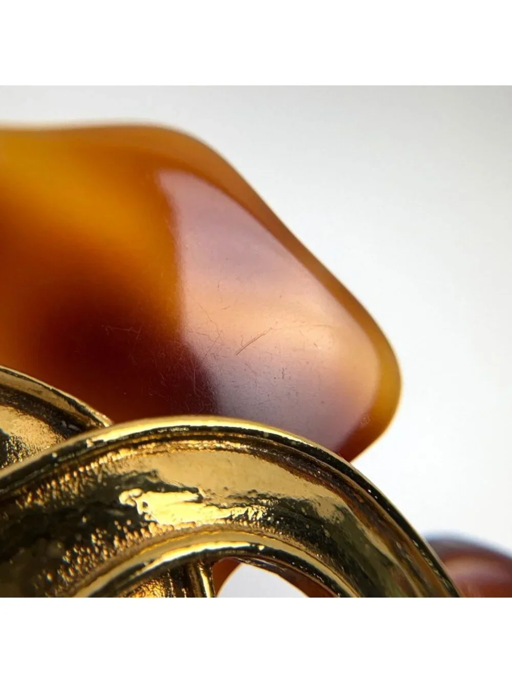 Chanel Brooch CC Logo Demi Pattern Plastic Gold Brown